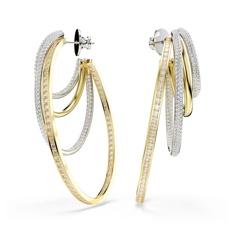 Swarovski Hyperbola hoop earrings, Mixed cuts, White, Mixed metal finish