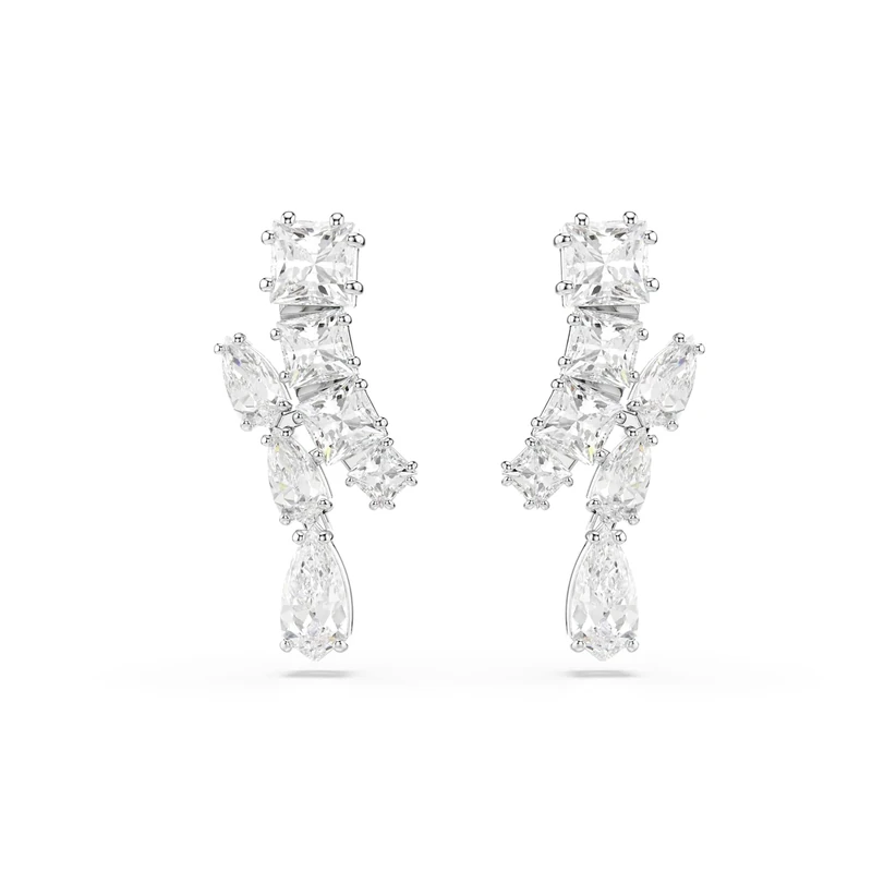 Swarovski Matrix Drop Earrings, Clear Mixed-Cut Crystals in a Rhodium-Finished Setting, Part of the Swarovski Matrix Collection