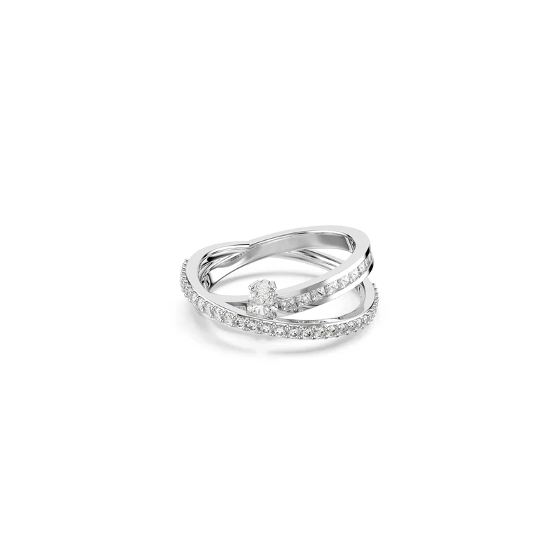 Swarovski Hyperbola Ring, Clear Mixed-Cut Stones in a Rhodium-Finished Setting, Size P 1/2, Part of the Hyperbola Collection