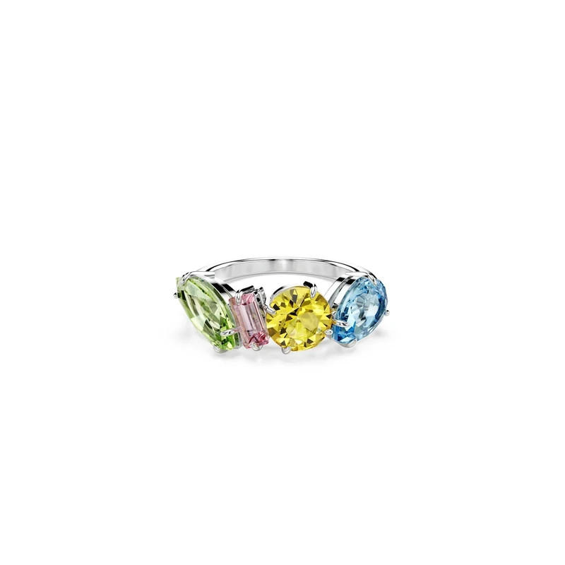 Swarovski Gema cocktail ring, Mixed cuts, Multicoloured, Rhodium plated