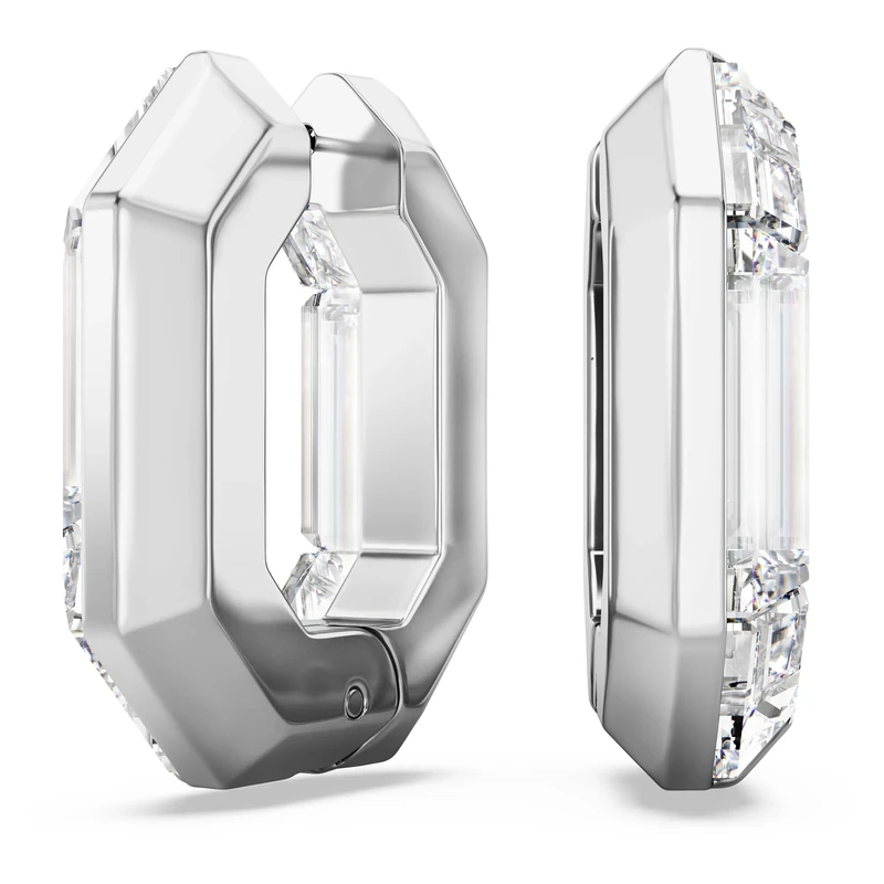 Swarovski Lucent hoop earrings, Octagon shape, Small, White