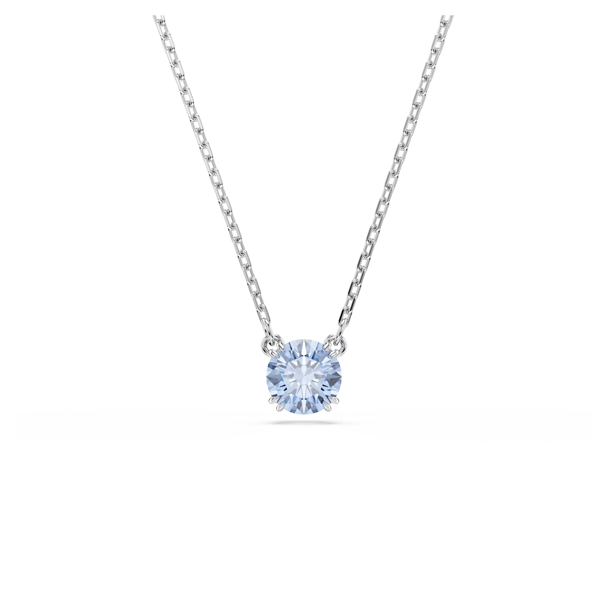 Swarovski Stilla Pendant Necklace, Blue Round-Cut Stone in a Rhodium-Finished Setting, Part of the Stilla Collection