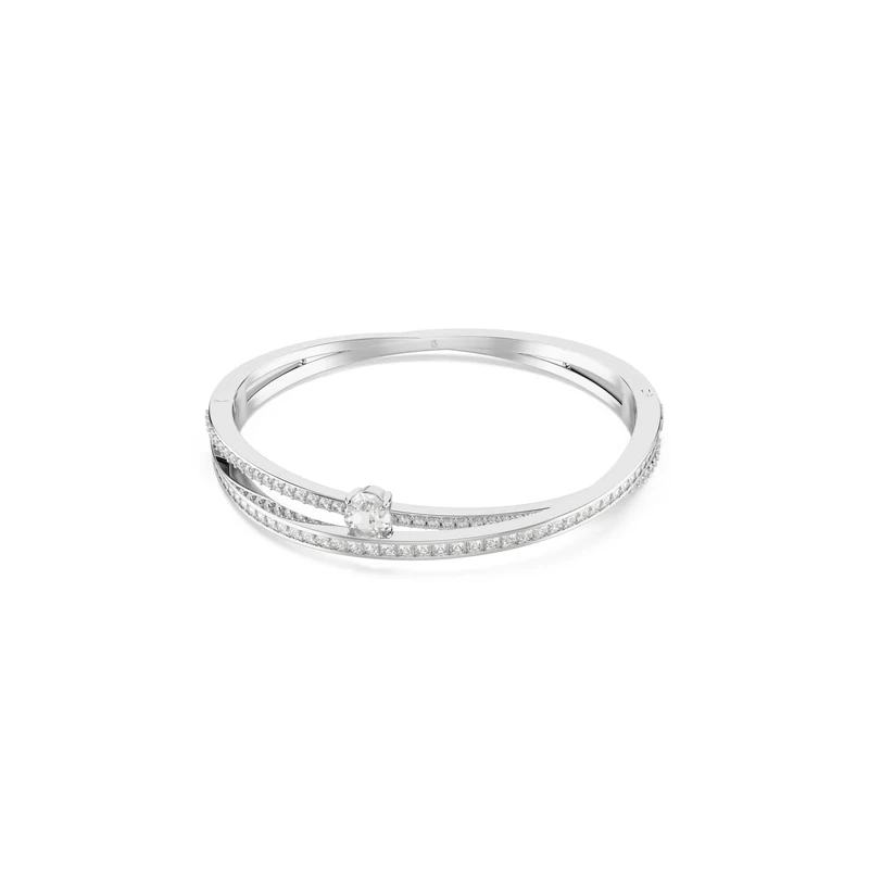 Swarovski Hyperbola Bangle Bracelet, Overlapping Design with Clear Crystals and Oval-Cut Centre Stone in a Rhodium-Finished Setting, Size M, Part of the Hyperbola Collection