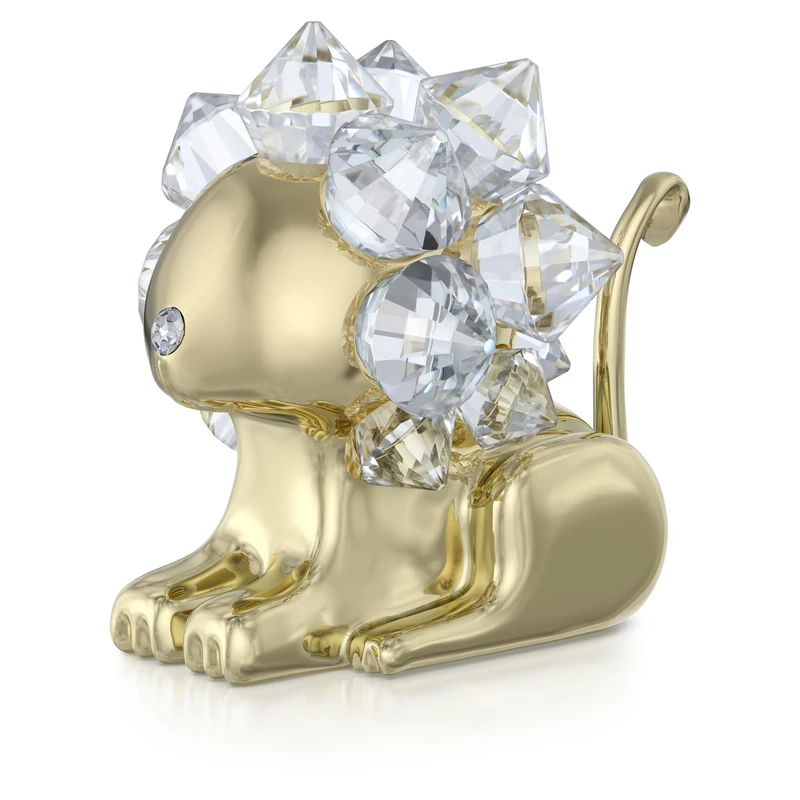 Swarovski Zodiac Leo Figurine, Clear Faceted Crystal and Engraved Gold-Tone Metal, Part of the Zodiac Collection