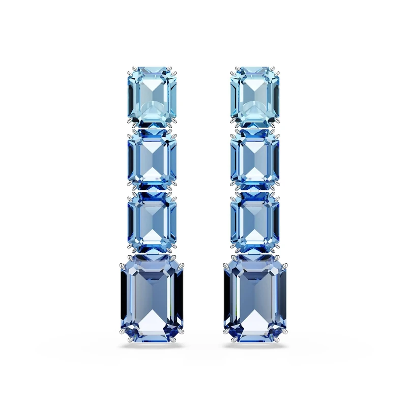 Swarovski Millenia drop earrings, Octagon cut, Colour gradient, Blue, Rhodium plated
