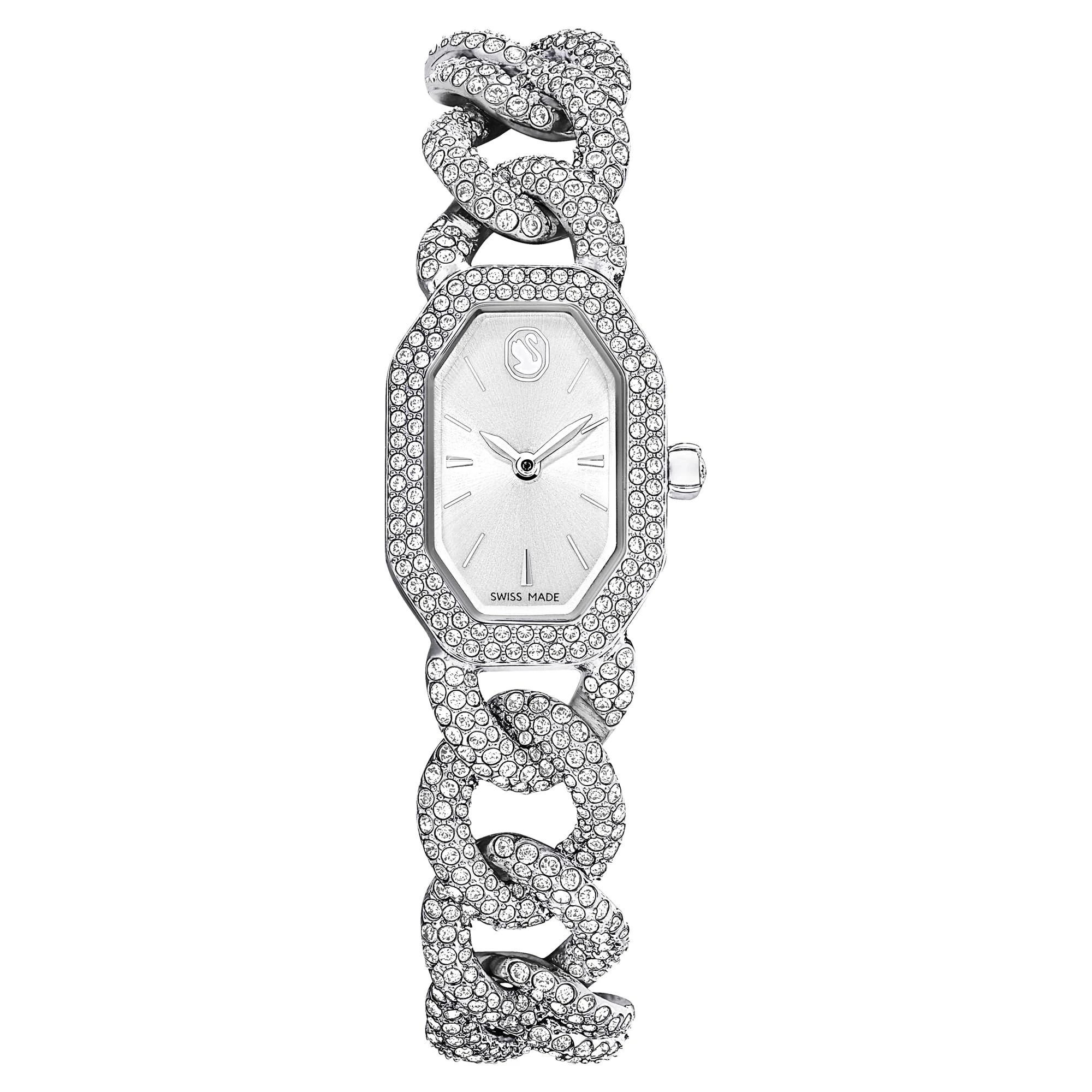 Swarovski Dextera Chain Watch, Swiss-Made Silver-Tone Stainless Steel Wristwatch with Crystal Bracelet Strap, Part of The Dextera Collection
