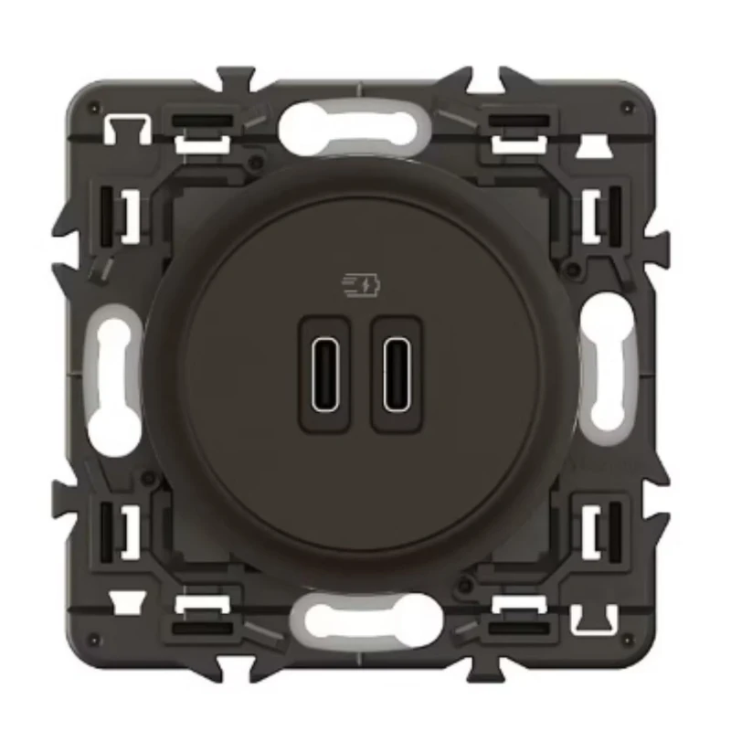 LEGRAND - Céliane Dual USB-C Socket - 2 USB-C 3A/20W Ports - Charges all types of electronic equipment - Ready to Install - Black