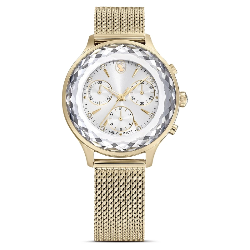 Swarovski Nova Chrono Watch, Swiss-Made Wristwatch with Metal Bracelet Strap in a Champagne Gold-Tone Finish, Part of The Nova Chrono Collection