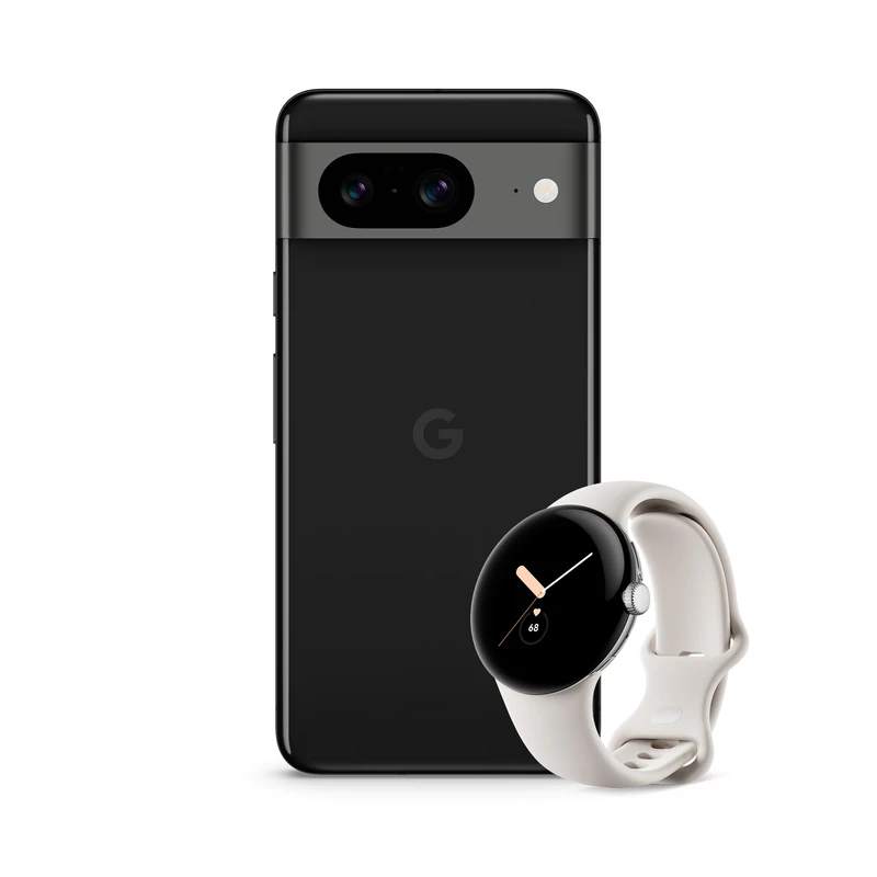 Google Pixel 8 – Unlocked Android smartphone with advanced Pixel Camera, 24-hour battery and powerful security – Obsidian, 128GB Smartwatch, Silver with Chalk Strap - Image 1