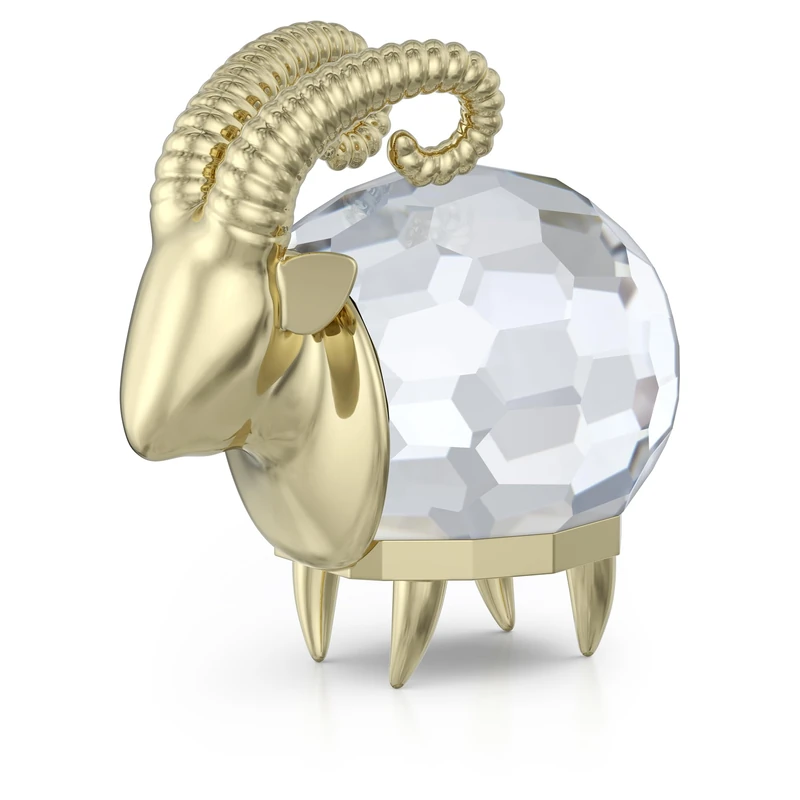 Swarovski Zodiac Capricorn Figurine, Clear Faceted Crystal and Engraved Gold-Tone Metal, Part of the Zodiac Collection