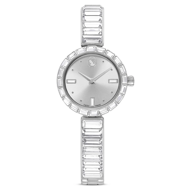 Swarovski Matrix Bangle Watch, Swiss-Made Silver-Tone Stainless Steel Wristwatch with Crystal Bracelet Strap, Part of The Matrix Collection