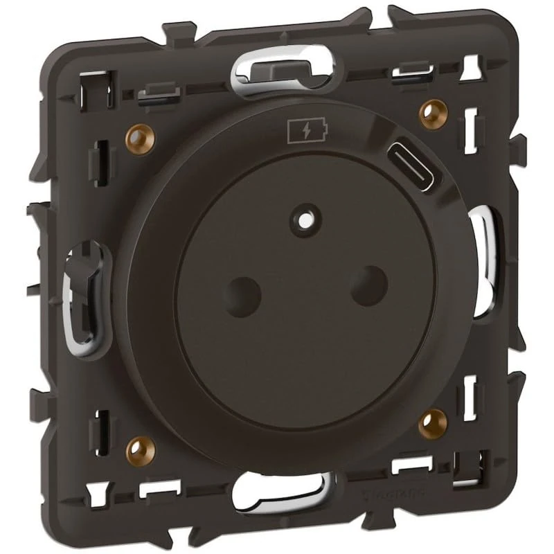 LEGRAND - Wall socket with Earth Céliane Surface with integrated 7.5W USB charger socket - Flush socket with retractable base - To be completed with a plate - Black