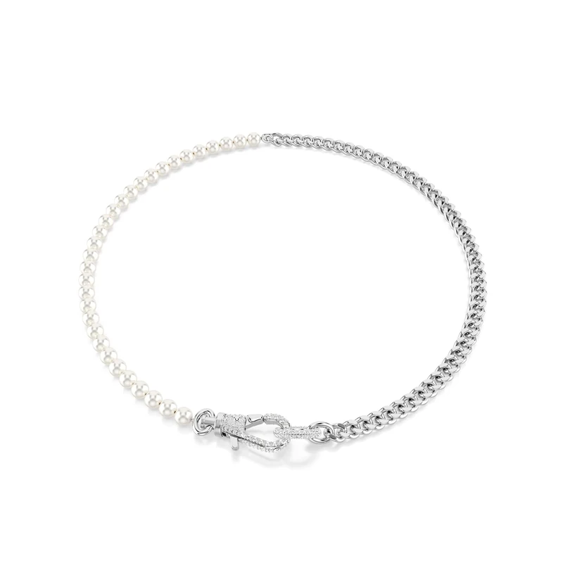Swarovski Dextera necklace, Pavé, Crystal pearl, White, Rhodium plated