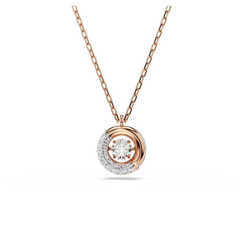 Swarovski Dextera Pendant Necklace, Clear Round-Cut Centre Stone and Clear Pavé Crystals in a Rose Gold-Tone Finished Setting, Part of the Dextera Collection