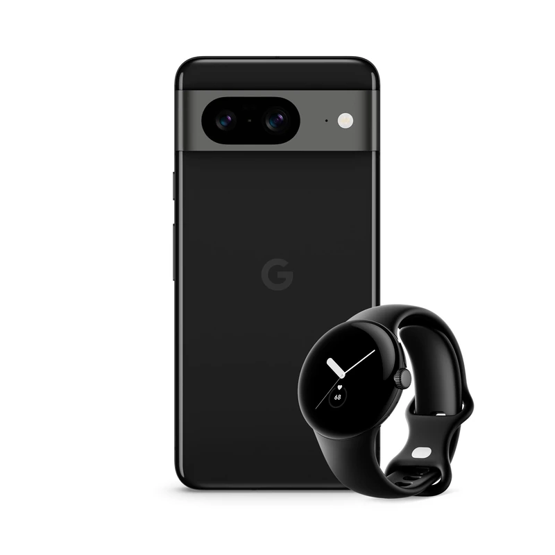 Google Pixel 8 – Unlocked Android smartphone with advanced Pixel Camera, 24-hour battery and powerful security – Obsidian, 128GB Smartwatch, Black with Obsidian Strap - Image 1