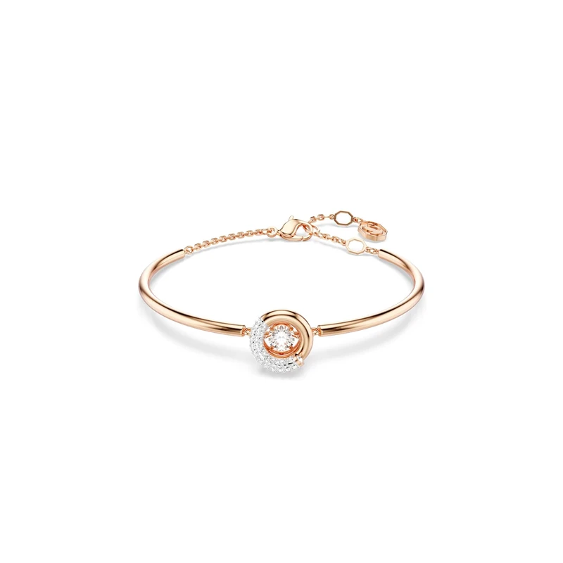 Swarovski Dextera Bangle Bracelet, Clear Round-Cut Stone and Clear Pavé Crystals in a Rose Gold-Tone Finished Setting, Part of the Dextera Collection