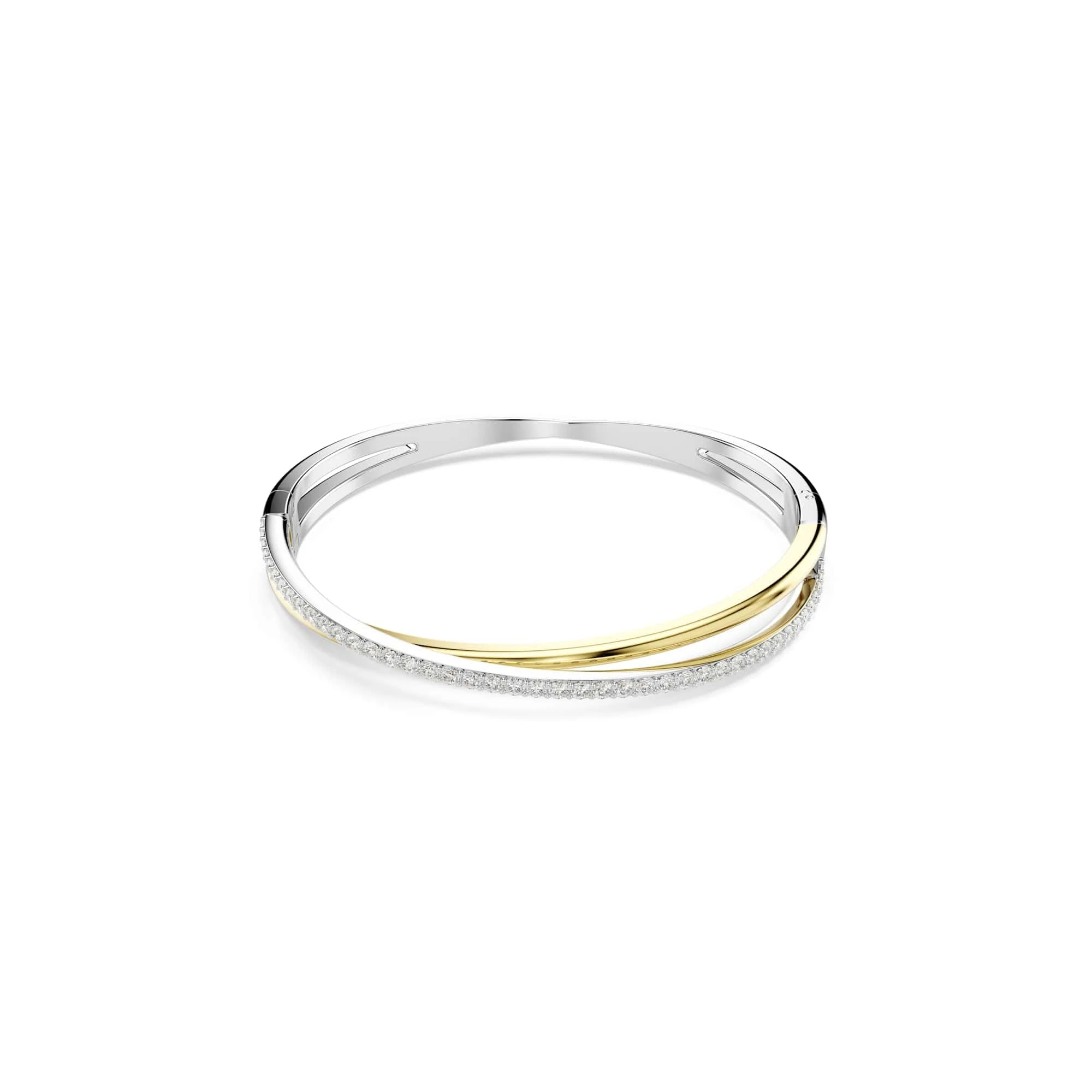 Swarovski Hyperbola Bangle Bracelet, Overlapping Design with Clear Round-Cut Crystals in a Mixed Metal-Finished Setting, Size M, Part of the Hyperbola Collection
