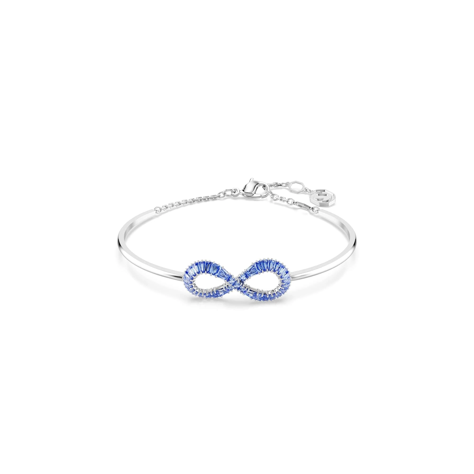Swarovski Hyperbola Bangle Bracelet, Infinity Symbol with Blue Crystals in a Rhodium-Finished Setting, Part of the Hyperbola Collection
