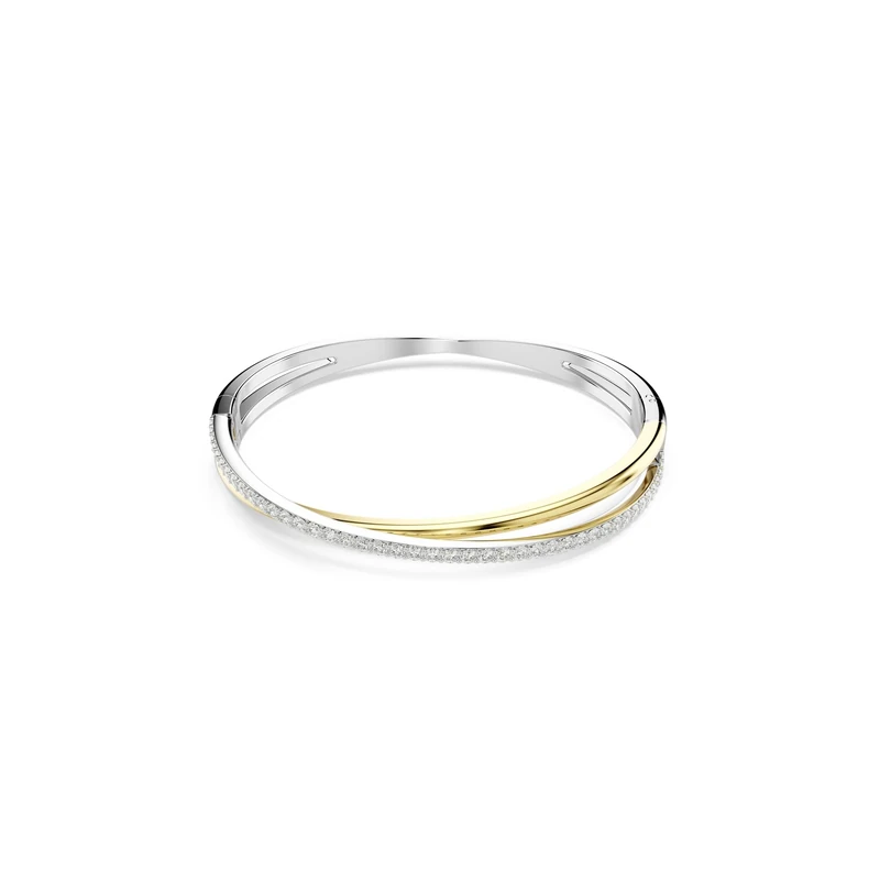 Swarovski Hyperbola Bangle Bracelet, Overlapping Design with Clear Round-Cut Crystals in a Mixed Metal-Finished Setting, Size L, Part of the Hyperbola Collection