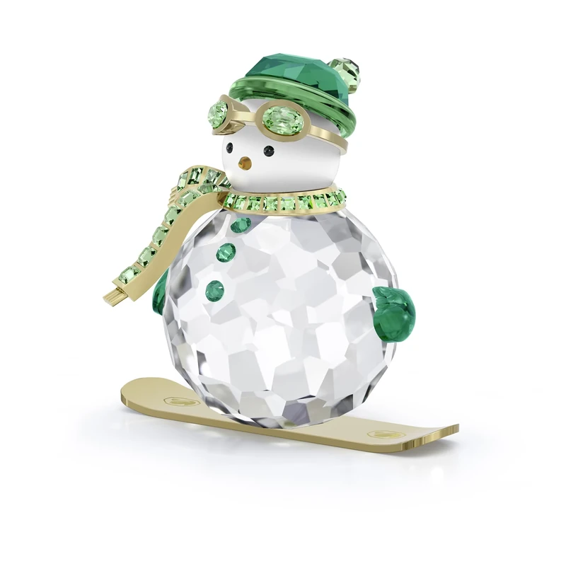 Swarovski Holiday Cheers Dulcis Snowman Figurine, Clear and Green Crystal with Champagne Gold-Tone Metal Accents, Part of the Holiday Cheers Dulcis Collection