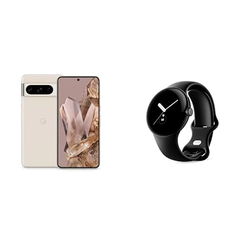Google Pixel 8 Pro – Unlocked Android Smartphone with telephoto lens, 24-hour battery and Super Actua display – Porcelain, 128GB Smartwatch, Black with Obsidian Strap