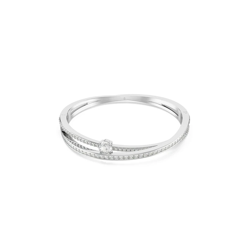 Swarovski Hyperbola Bangle Bracelet, Overlapping Design with Clear Crystals and Oval-Cut Centre Stone in a Rhodium-Finished Setting, Size S, Part of the Hyperbola Collection