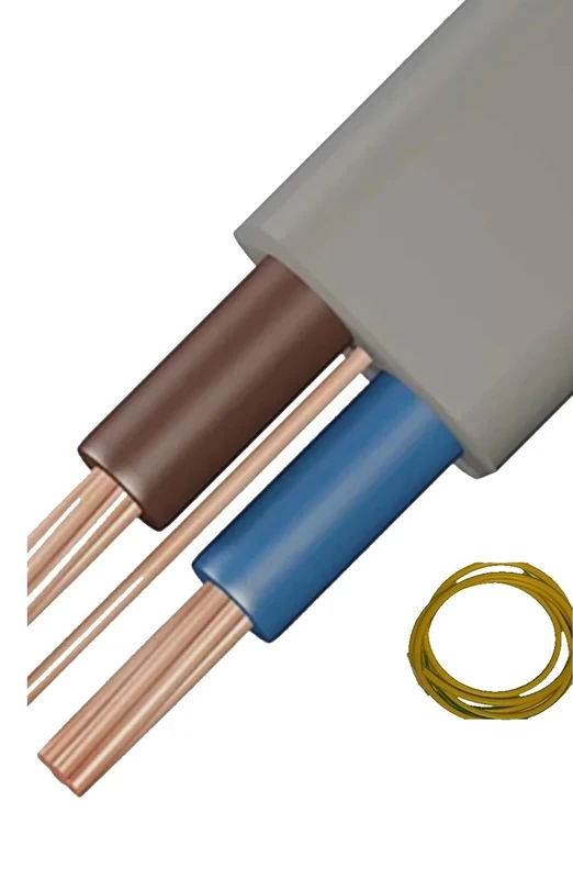 6mm Twin and Earth 6242Y Flat Grey Cable with a cut of Earth sleeving COOKER HOB OVEN (6.0MM, 2, meter)