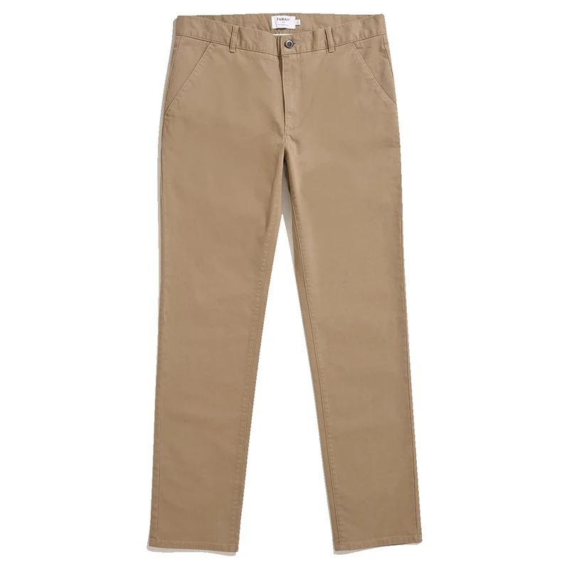 Farah - Men's Chinos, Elm Regular Fit Organic Cotton Twill Chinos with Stretch, Slim Straight Leg, Casual Trousers Beige