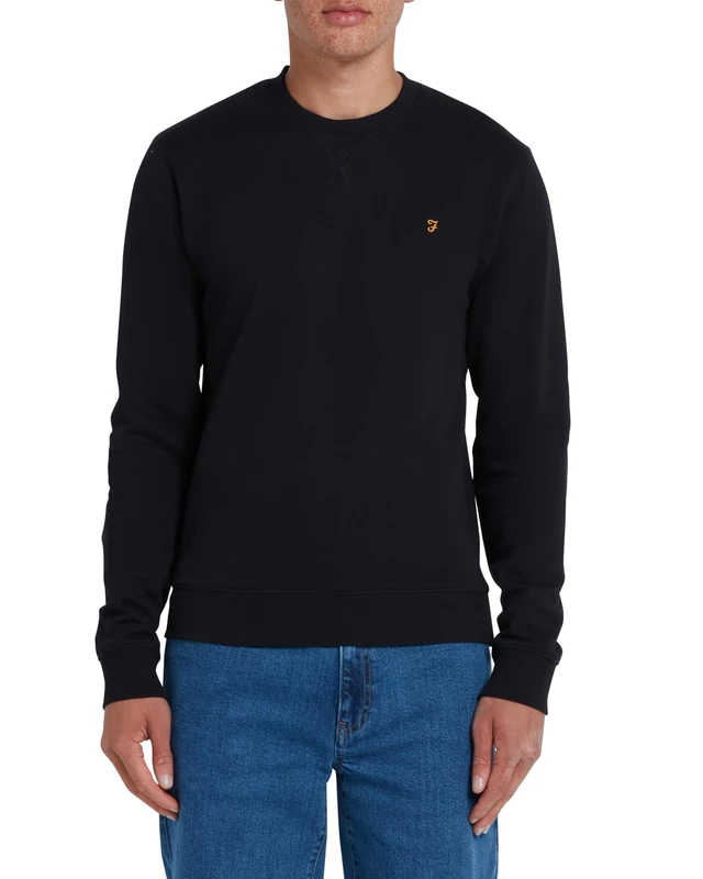 Farah - Men's Tim Organic Cotton Crew Neck Sweatshirt, Slim Fit Black
