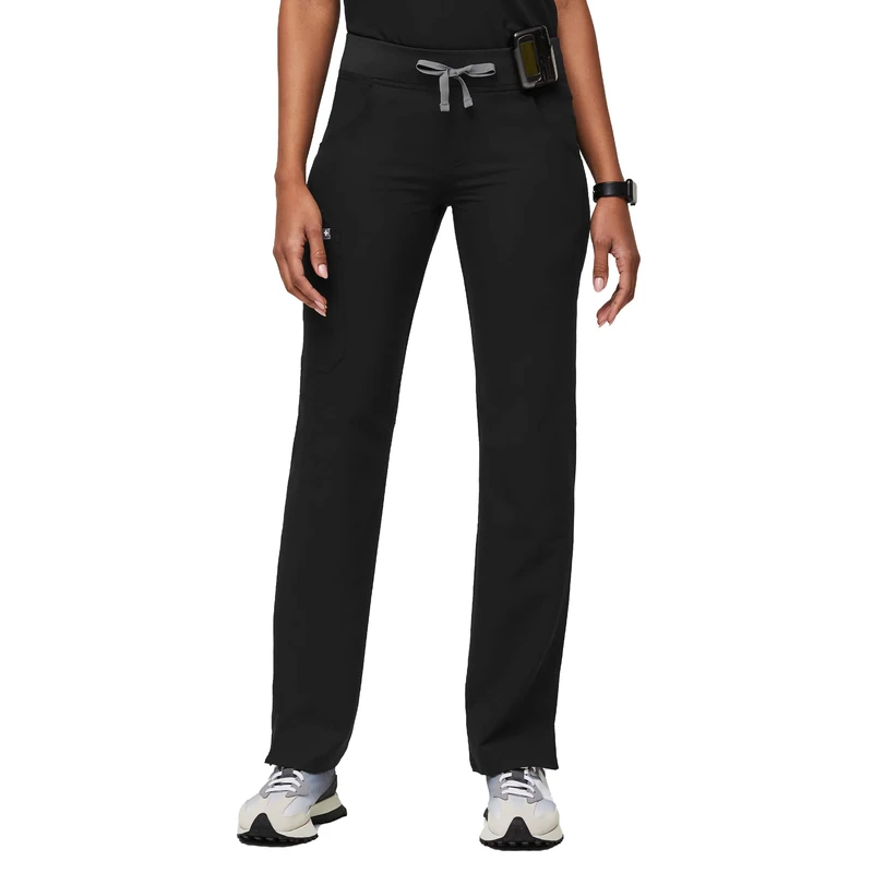 FIGS Kade Cargo Scrub Pants for Women — Classic Fit, Straight Leg, 4 Pockets, Yoga Waistband, Anti-Wrinkle Women Scrub Pants, Black, XS