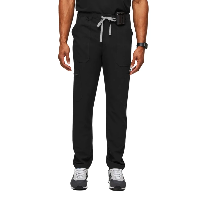 FIGS Cairo Cargo Scrub Pants for Men — Classic Straight Leg Fit, 9 Pockets, 4-Way Stretch, Anti-Wrinkle Men’s Scrub Pants, Black, Large