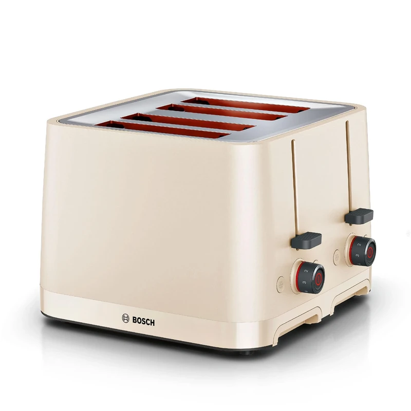 Bosch MyMoment Infuse TAT3M147GB- Stylish 4-Slice Toaster with 7 browning levels, Reheat/Defrost, Auto Shut-Off, High Lift and Crumb Tray, in Matte Cream