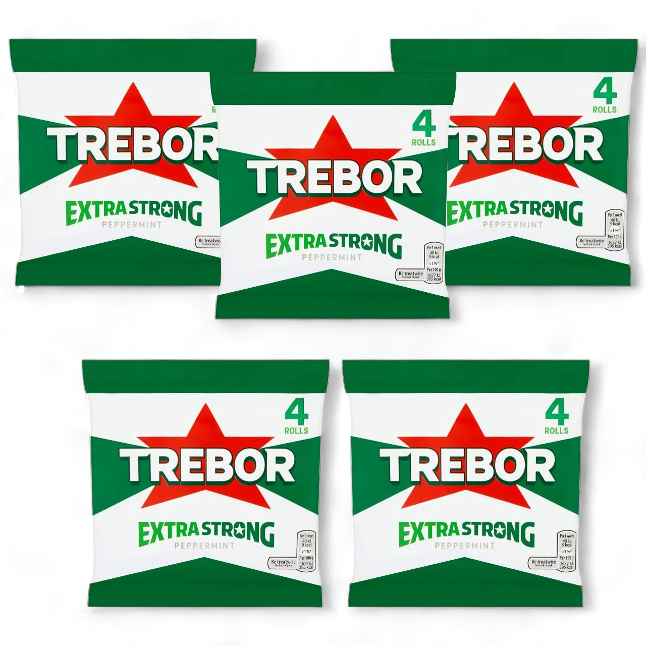 Trebor Extra Strong Mint Roll - Pack of 20 (5 pack x 4 rolls)