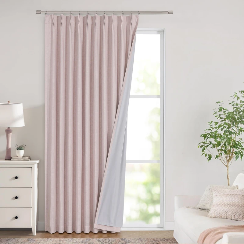 Vision Home Soft Pink Pinch Pleated Full Blackout Curtains Linen Blended Room Darkening Window Panels 84 inch for Living Room Bedroom Thermal Insulated Pinch Pleat Drapes with Hooks 60" Wx84 Lx1