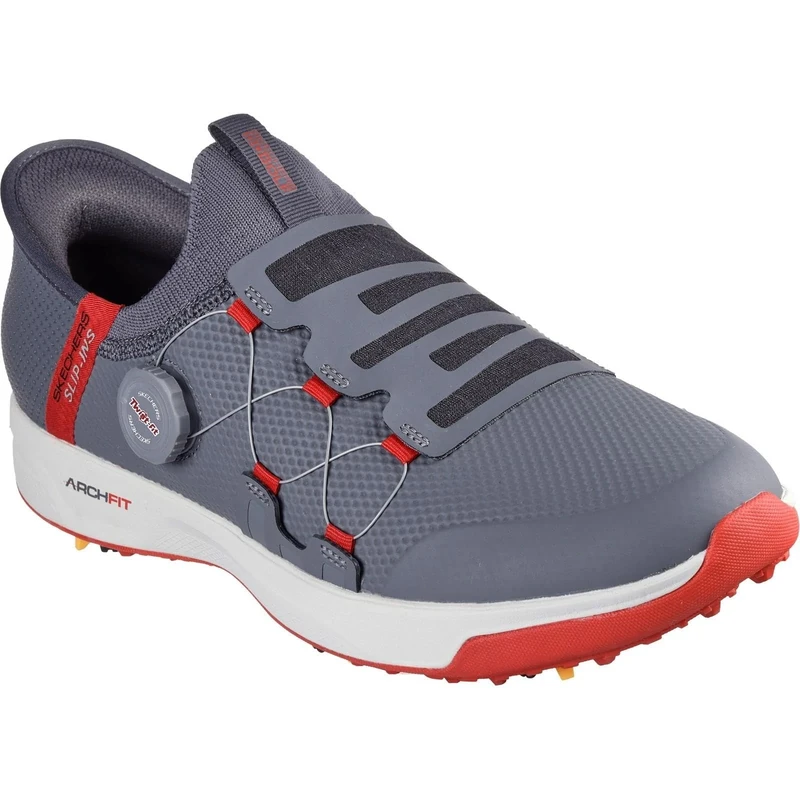 Skechers Men's Hands-Free GO Golf Elite Vortex Slip INS Sneaker, Charcoal Syntehtic/Red Trim, 9 UK