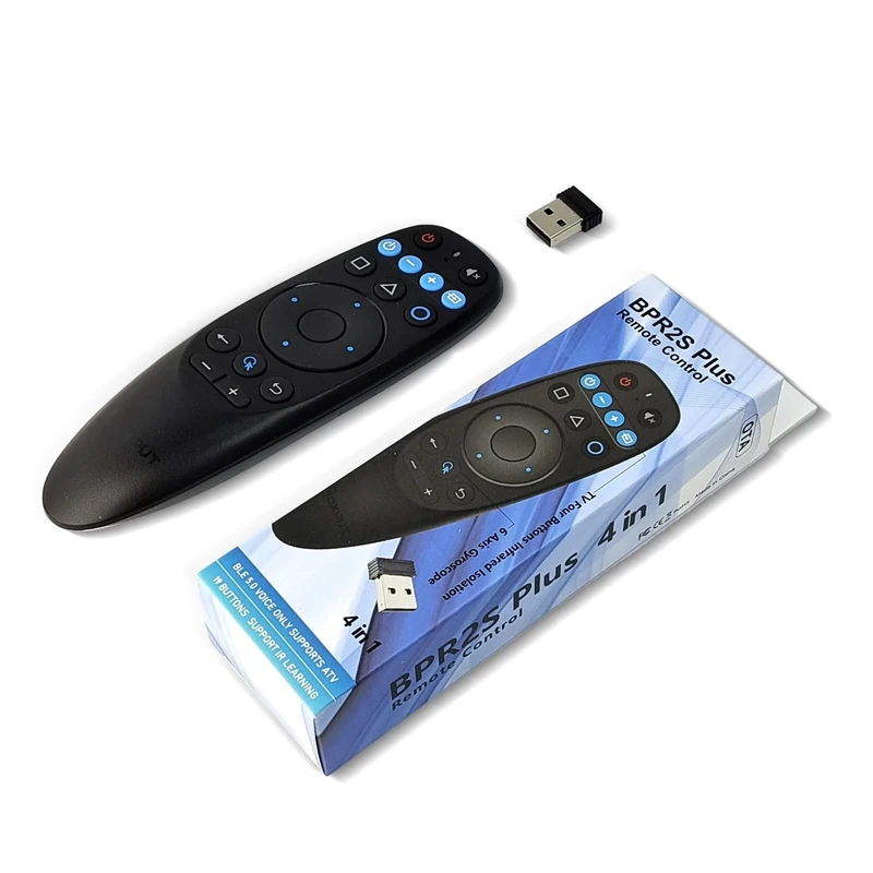 BPR2S Plus air mouse remote control, Bluetooth voice remote control, supports 2.4G RF, equipped with 6-axis gyroscope, supports 4-key IR isolation learning, suitable for Android TV boxes or TV sticks.