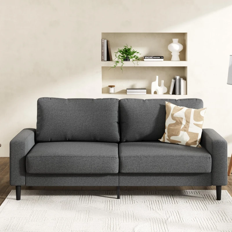 Zinus Colton Sofa 3 Seater - Contemporary Design - Quick and Self Assembly Sofa for Living Room, Bedroom, Office - 195 x 88 x 83 cm - Fabric, Dark Grey