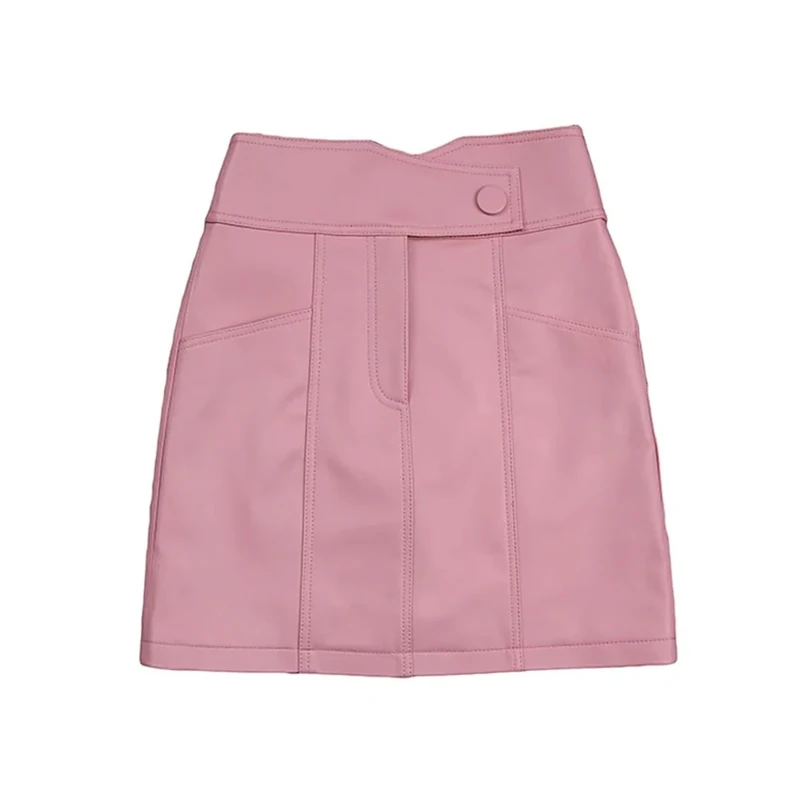 Spring Women's Genuine Leather Short Skirt Ladies A-Line Slim Zipper Mini Skirt