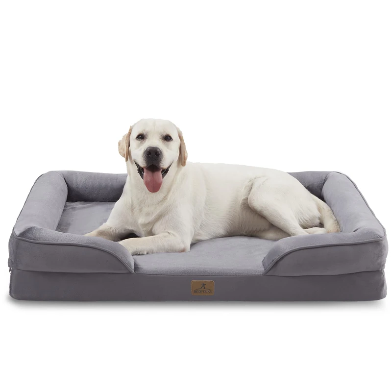 Bedfolks Extra Large Dog Bed Orthopedic Waterproof Egg Foam Dog Bed with Removable Washable Cover and Non-Slip Bottom Dark Grey