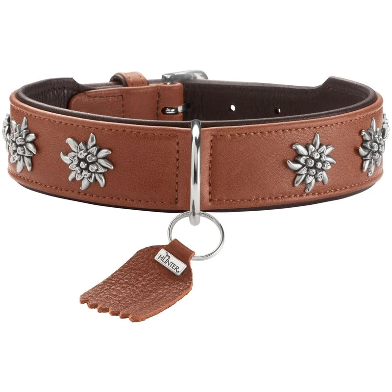 HUNTER Munich Dog Collar Colour: Cognac/Black, Leather, Elegant Costume Details, Soft and Robust, Fur Friendly, Luxurious, Ecologically Produced, Sustainable, Made in Germany, Size: 55