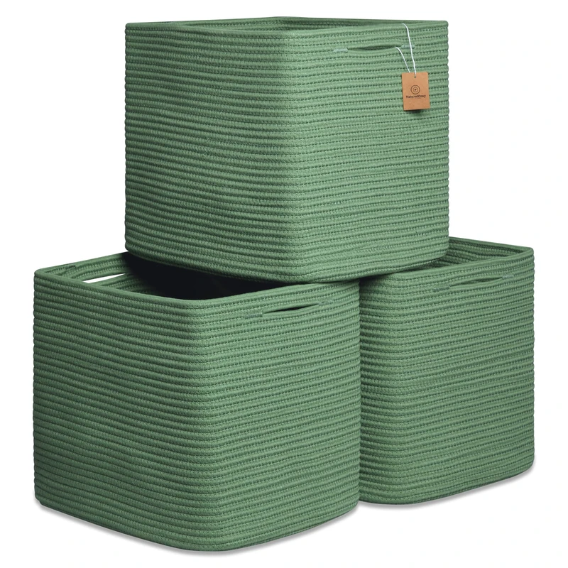 NaturalCozy Cube Storage Baskets Kallax (Green)