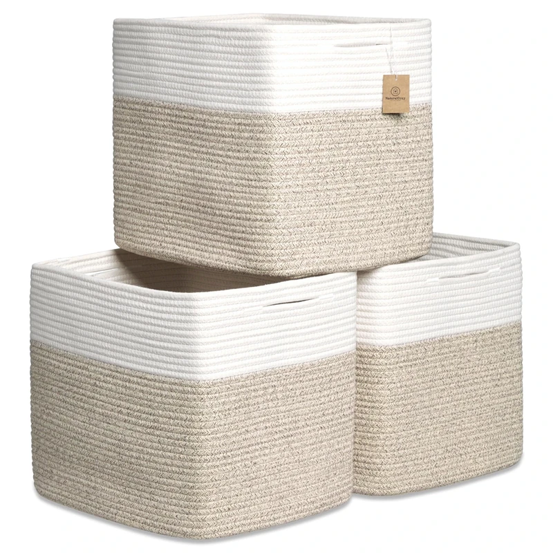 NaturalCozy Cube Storage Baskets Kallax (Off White & Mixed Brown) - Image 1