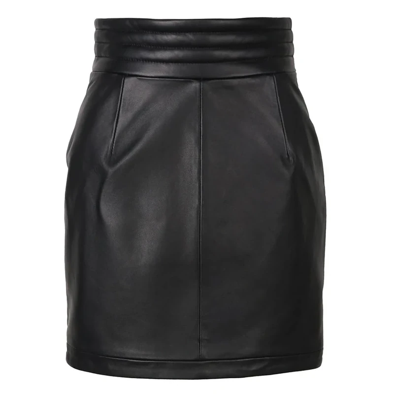 Women's Black Genuine Leather Slim Mini Skirt