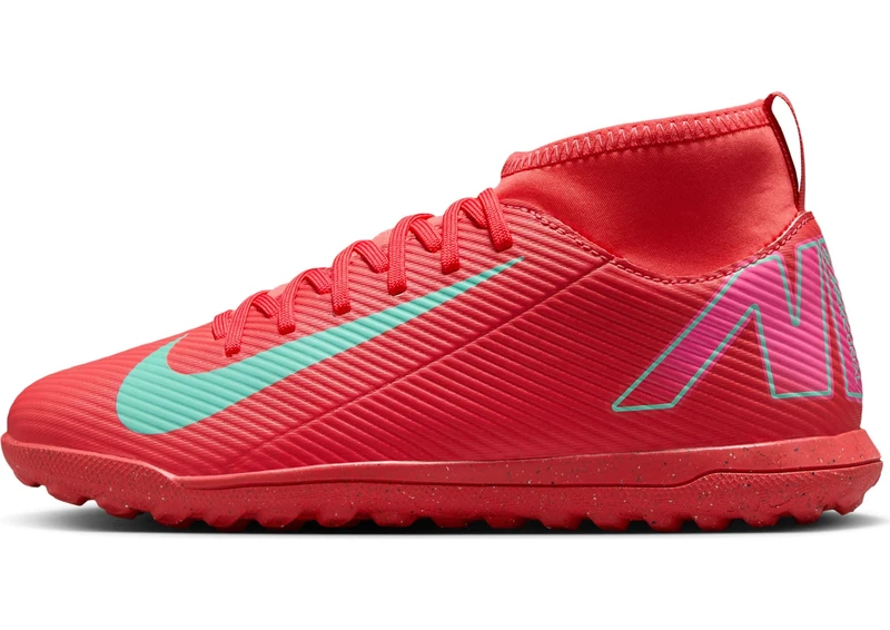NIKE Boys Jr. Mercurial Superfly 10 Club Sneaker, Ember Glow Aurora Green, 5.5 UK