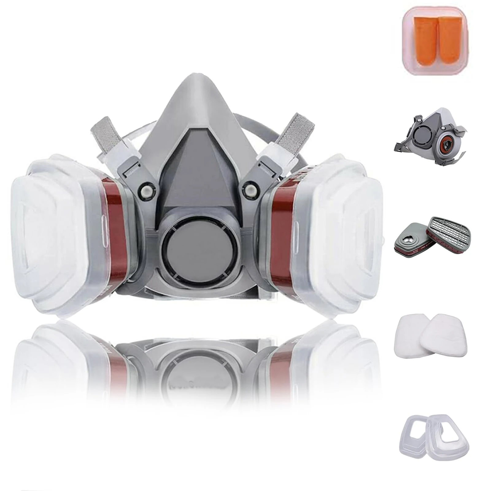 Prassia Reusable Face Cover Set for Painting,Gas, Dust, Machine Polishing, Organic Vapors with Filter Cotton for Staining,Car Spraying,Sanding &Cutting, DIY and Other Work Protection