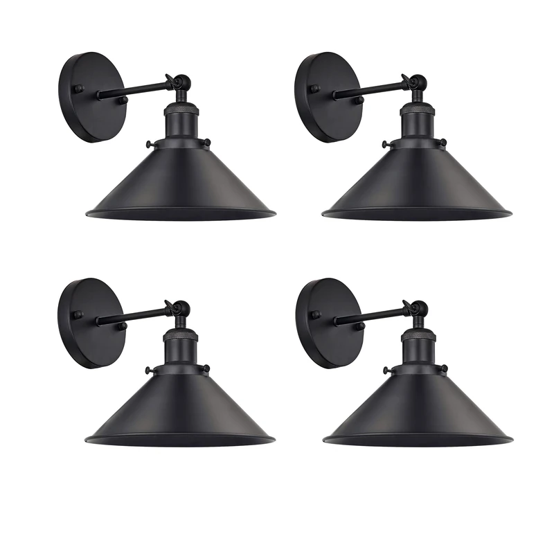 DC VOLTAGE Vintage Wall Sconce Black Antique 180 Degree Adjustable Industrial Wall Light for Restaurants Galleries Aisle Kitchen Room Doorway 4 Pack(Black 4 Pack)