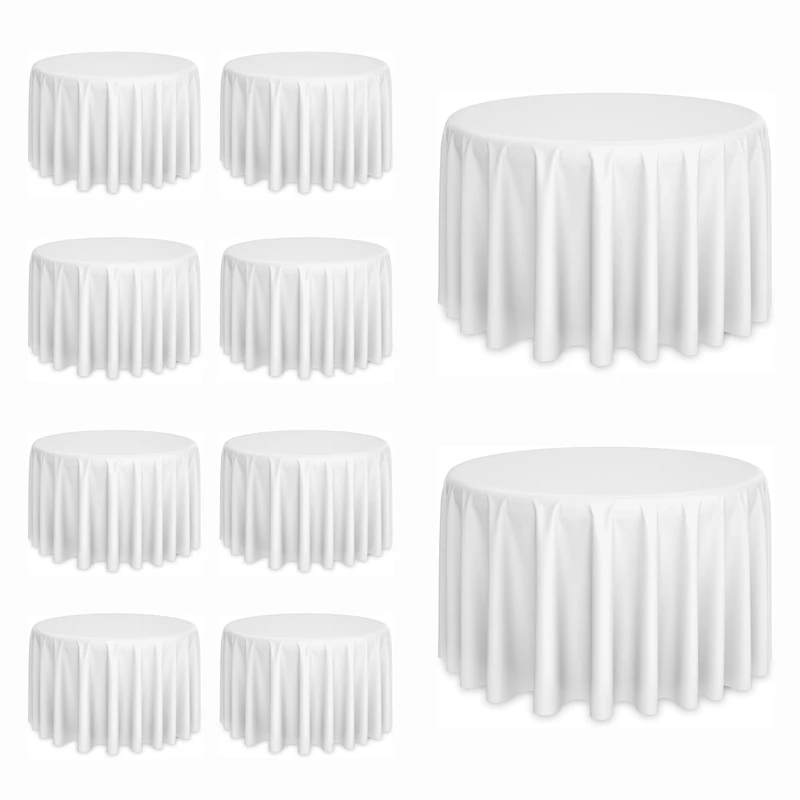 10 Pack White Round Tablecloths, 120 Inch Stain Resistant and Wrinkle Round Table Clothes, Washable Polyester Table Clothes Cover for Kitchen Dining, Wedding Birthday Party, Buffet Restaurant, Banquet