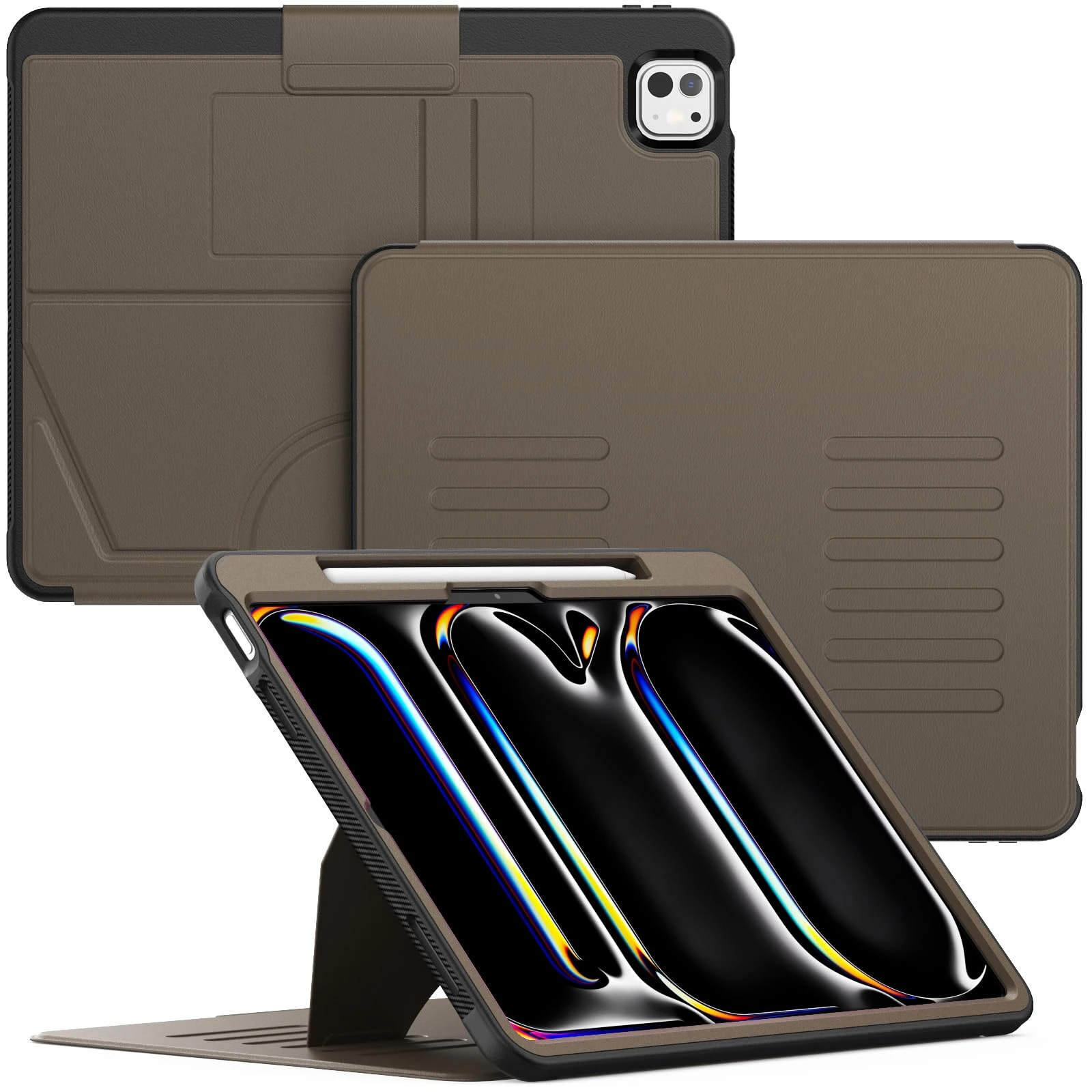 SEYMCY Case for iPad Pro 13 inch 2024 M4 (A2925 / A2926 / A3007), Leather Smart Cover with 6-angle Magnetic Stand, Auto Sleep/Wake, Pencil Holder, Card Slots for iPad Pro 13 inch, Brown