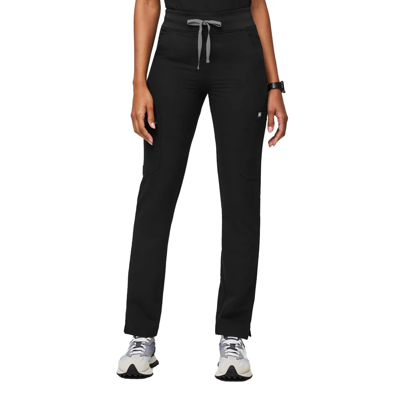 FIGS YOLA High Waisted Skinny Scrub Pants for Women — 10 Pockets, 4-Way Stretch, Yoga Waistband Womens Scrub Pants, Black, S