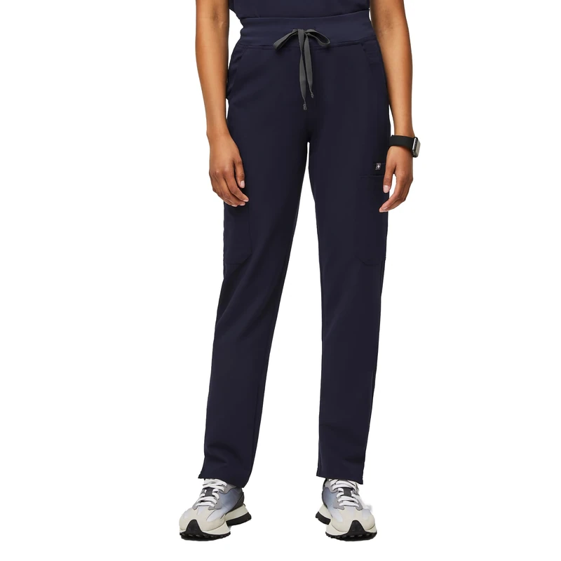 FIGS YOLA High Waisted Skinny Scrub Pants for Women — 10 Pockets, 4-Way Stretch, Yoga Waistband Womens Scrub Pants, Navy, M